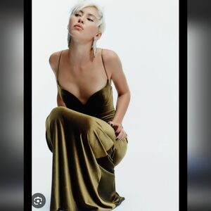 Olive Green Velvet Slip Maxi Dress